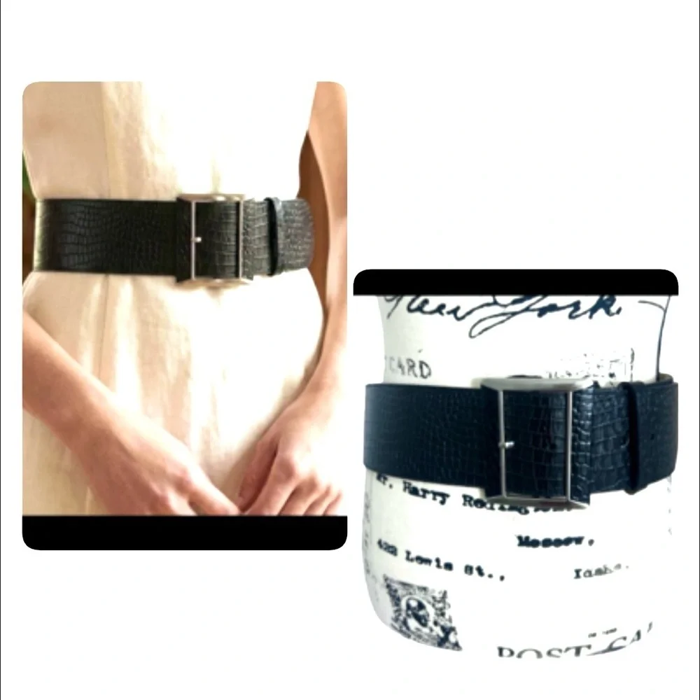 Cold water Creek Trendy Elegant Black Crocodile-Embossed Belt‎